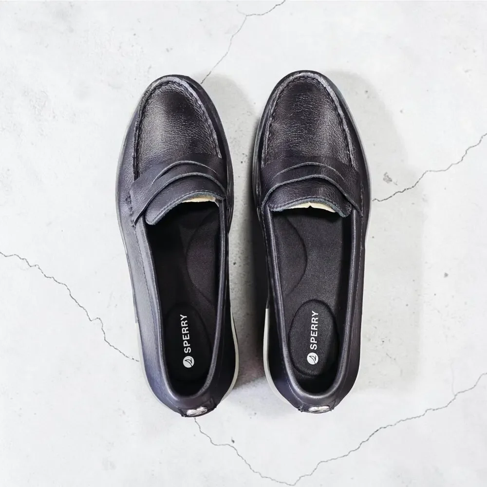 Sperry Chunky Penny Loafers Black Leather Platform Lug Sole Womens Size 6.5 NIB